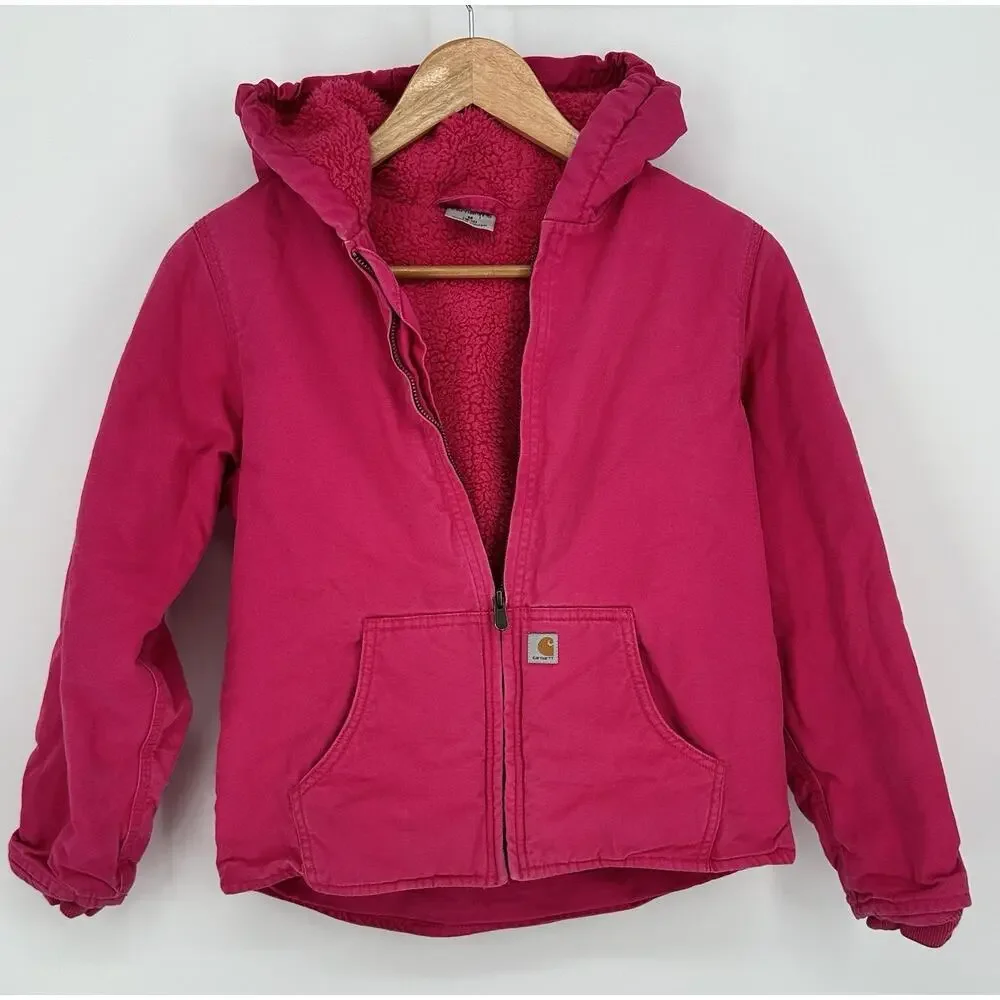 Pink Carhartt Duck Canvas Girls Sherpa Lined Coat/Jacket Youth Size M (10-12)